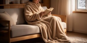 Plaid polaire avec manches : l&rsquo;accessoire déco tendance pour un salon chaleureux cet hiver